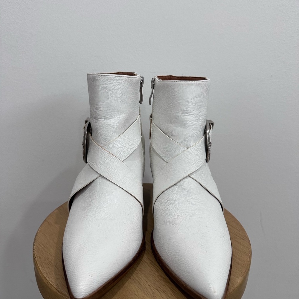 White Western Ankle Boots with Buckle - Picture 4 of 8